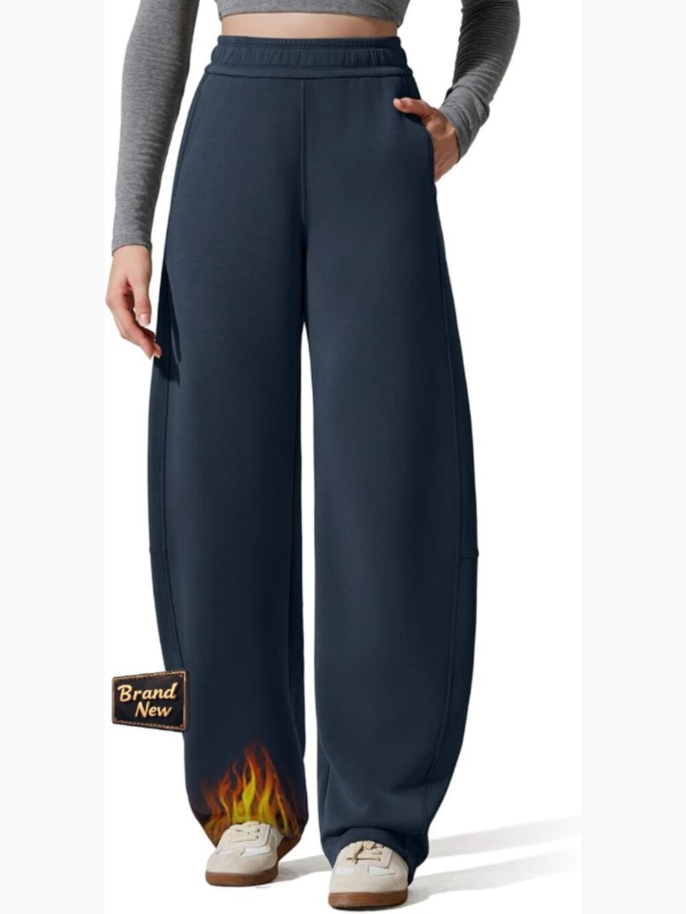 Fleece Lined Baggy Barrel Sweatpants Wide Leg Casual Pants with Pockets